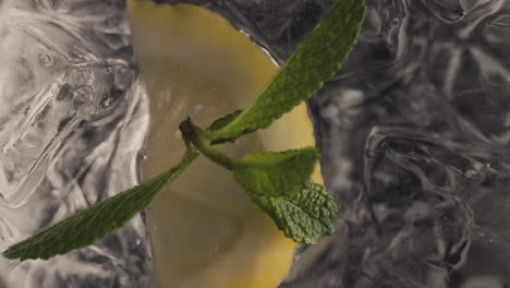 Pincers-put-mint-lemon-water-glass-closeup.-Summer-refreshing-beverages-concept