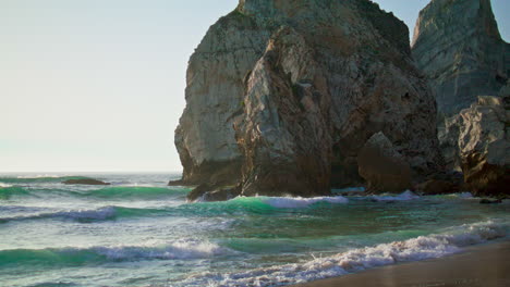 Stone-rock-Portugal-Ursa-beach-washed-calm-Atlantic-ocean.-View-of-high-cliff.