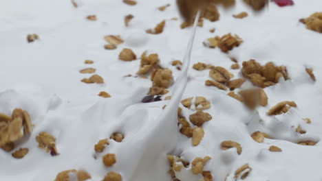 Sliced-fruits-natural-granola-adding-into-sour-cream-super-slow-motion-closeup.