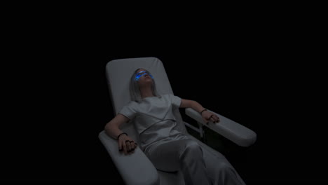 Teenager-sitting-interactive-motion-simulator.-Girl-enjoying-artificial-reality
