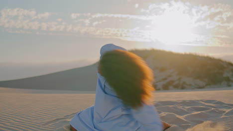 Emotional-artist-dancing-sunset-on-sand-desert-close-up.-Girl-passionate-dance.