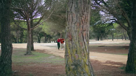 Pareja-Romántica-Caminando-Por-El-Bosque-Tranquilo-Día-De-Otoño.-Pareja-Activa-Yendo-Por-El-Camino-Del-Parque.