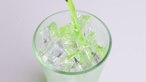Pouring-soft-Drinks-and-green-soda-into-Glass-Isolated-o-White-Background