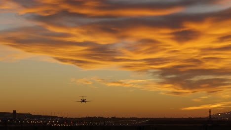 Static-shot-of-airport-runway-scene-during-dramatic-sunset