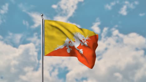 Flag-of-Bhutan-waving-in-the-blue-sky-realistic-4k-Video