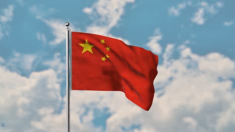 China-Flagge-Weht-Im-Realistischen-4k-Video-Des-Blauen-Himmels