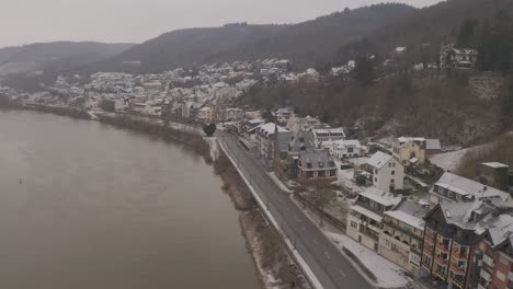 Aerial-drone-of-German-river-village---ungraded