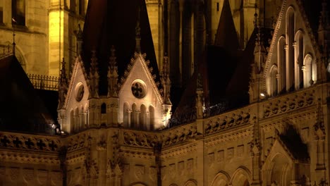 Renaissance-Facade-at-Night-of-the-Hungarian-Parliament-Building-In-Budapest-Under-the-Rain---Tilt-Up