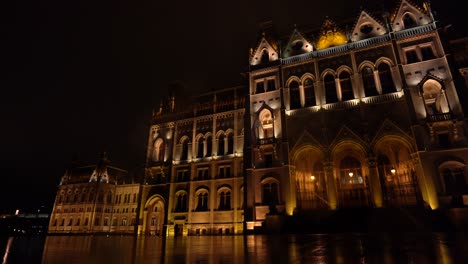 Hungarian-Parliament-Facade-By-Night-Pan-Right