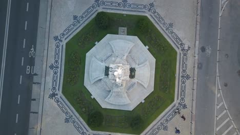 aerial-top-down-view-of-the-most-importante-Monument-in-Lisbon,-Portugal,-europe