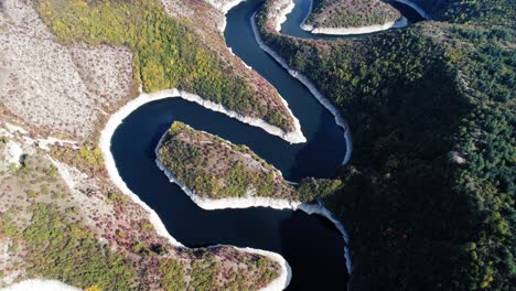 Luftaufnahme-Des-Schlangenflusses,-Grüner-Wald,-Natur,-Hoher-Drohnenschuss,-Vogelperspektive,-Kanyon-Uvac,-Serbien