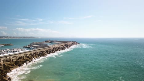 Puerto-de-Conil-Port-in-Cadiz,-Spain,-Slow-Panorama-Pan-Left-on-Sunny-Day