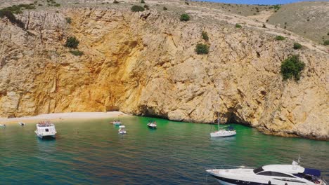 Luxury-yacht-in-the-calm-lagoon,-Golden-Bay,-Krk,-Croatia