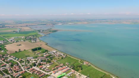 AERIAL:-Landscape-view-of-the-beautiful-Lignano-lake