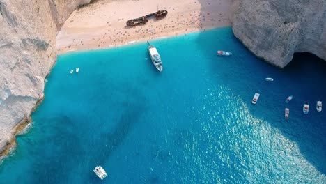 Shipwreck-Beach,-or-Navagio-Beach,-in-Greece-on-Mediterranean-Coast
