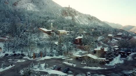 Aerial-pull-back-from-the-Cheyenne-Mountain-Zoo-parking-lot-in-the-winter