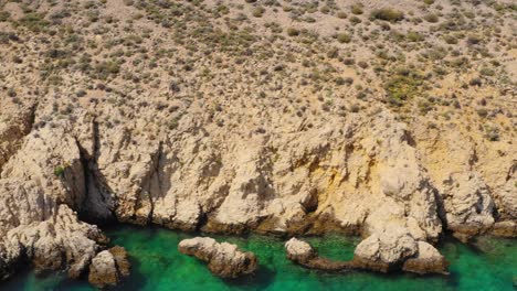 Cliffs-on-Coast-of-Croatian-Island-of-Krk-in-Adriatic-Sea,-Aerial