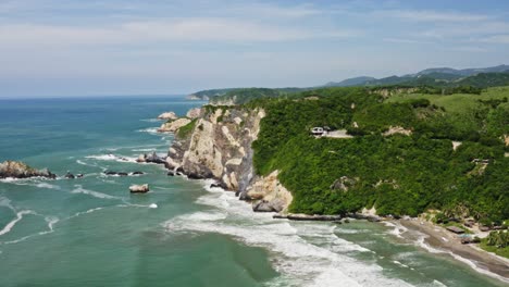 Aerial:-beautiful-cliffs-scenery,-amazing-seaside-bay-on-tropical-coast