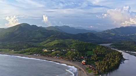 Aerial:-Mexican-Pacific-Coast,-remote-tropical-forest-hills-and-ocean-landscape