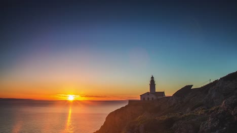 Colorful-sunrise-time-lapse-at-the-lighthouse-of-Cala-Ratjada-on-the-beautiful-Island-Mallorca