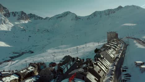 Pas-De-La-Casa-ski-resort,-hotels-and-accommodation-in-winter-mountain-landscape