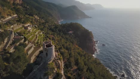 Aerial-footage-of-tourists-enjoying-the-view-of-a-viewing-point-with-a-stunning-landscape-scenery---Sunset-at-westcoast-in-Mallorca---Spots-to-visit-in-Europe