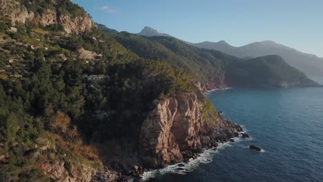 Amazing-4k-drone-footage-of-the-west-coast-of-Mallorca-in-Spain---Europe-spanish,-Balearic-Islands,-Serra-de-Tramuntana