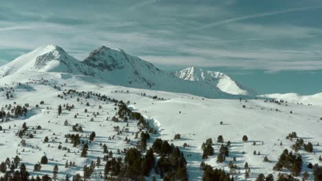 Andorran-Pyrenees-Mountain-landscape,-winter-4K-aerial-view