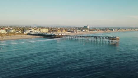 Beautiful-4k-aerial-shot-of-the-Pacific-Beach-Pier-bridge-in-San-Diego-California---Sightseeing---Tourist-Attraction