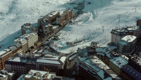 Aerial:-Popular-Grandvalira,-Paso-De-La-Casa-Ski-Resort-In-Pyrenees-Mountains