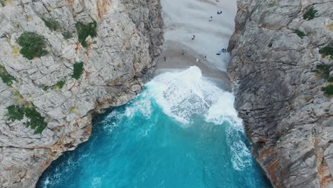 Stunnig-4k-footage-of-epic-landscape---Sa-Calobra-Mallorca,-Mediterranean-Sea,-Balearic-Islands---Drone-footage