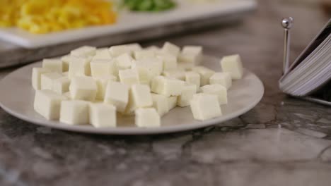 Close-Up-Of-Diced-Paneer-In-Slow-Motion