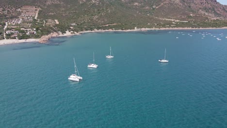 Aerial-Backwards-View-of-Tropical-Sea-with-Boats