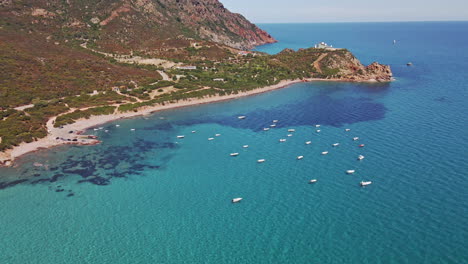 Aerial-Fly-Over-Boats-in-Sardinia
