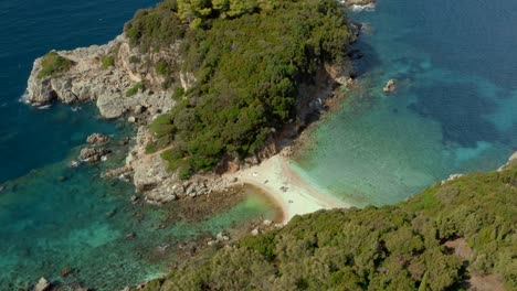 Secluded-Limni-Beach-on-Mediterranean-Ionian-Island-in-Greece,-Aerial