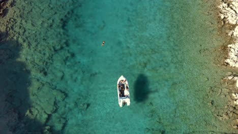 Crystal-Clear-Water-in-Mediterranean-Sea-Blue-Lagoon-in-Greece,-Aerial