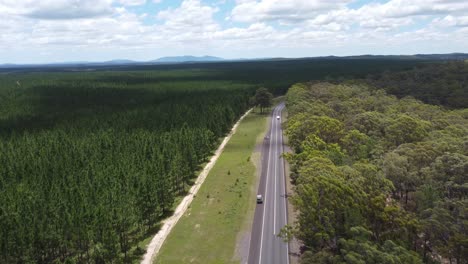 Flying-over-highway-and-showing-two-different-vegetation-on-each-side