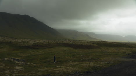 Person-walking-through-wilderness-of-Iceland