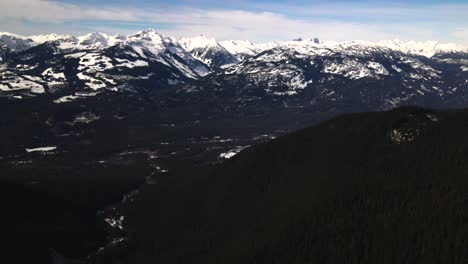 Panorama-View-of-the-snow-capped-Coast-Mountains-in-Squamish,-British-Columbia,-Canada