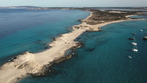 Aerial-view-of-Ses-Illetes-beach-on-Formentera-in-the-Balearic-Islands