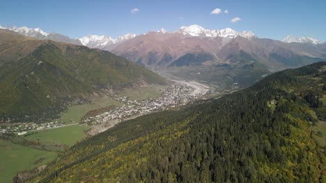 Aerial-Drone-shot-view-of-Caucasus-mountain-in-Svaneti,-Georgia