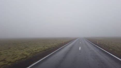 Desolated-highway-part-of-Icelandic-ring-road-in-covered-in-fog