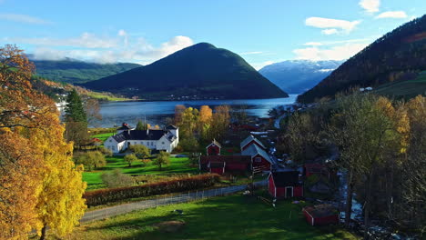 Beautiful-zoom-out-of-aerial-shot-revealing-gorgeous-landscape-in-Norway