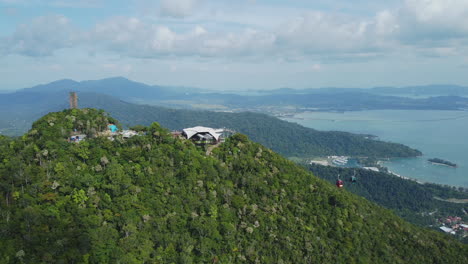 Drone-view-of-Cable-Car-in-Langkawi-Island,-Kedah,-Malaysia