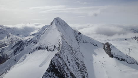 Cinematic-drone-shot-of-famous-Kitzsteinhorn-in-snowy-winter-landscape-of-Austria