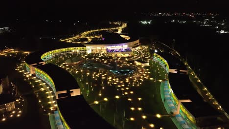 Aerial-drone-of-majesty-light-at-Temptation-Miches-Resort-at-night-in-Dominican
