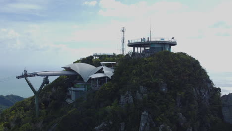 Drone-view-of-Cable-Car-in-Langkawi-Island,-Kedah,-Malaysia