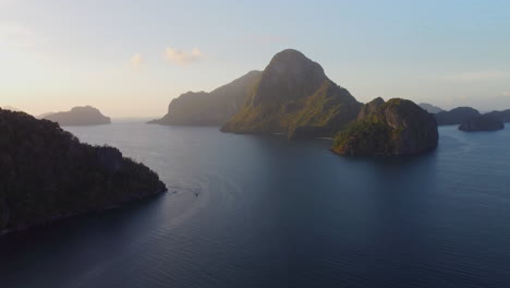 Aerial-view-of-tropical-islands-during-sunset
