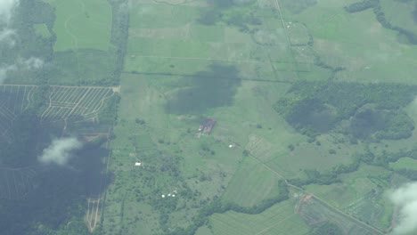 Farms-and-rural-Costa-Rican-countryside,-Aerial-top-view-shot