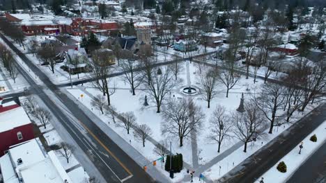 Aerial-view-of-snow-covered-park-in-Wellsboro-Pennsylvania